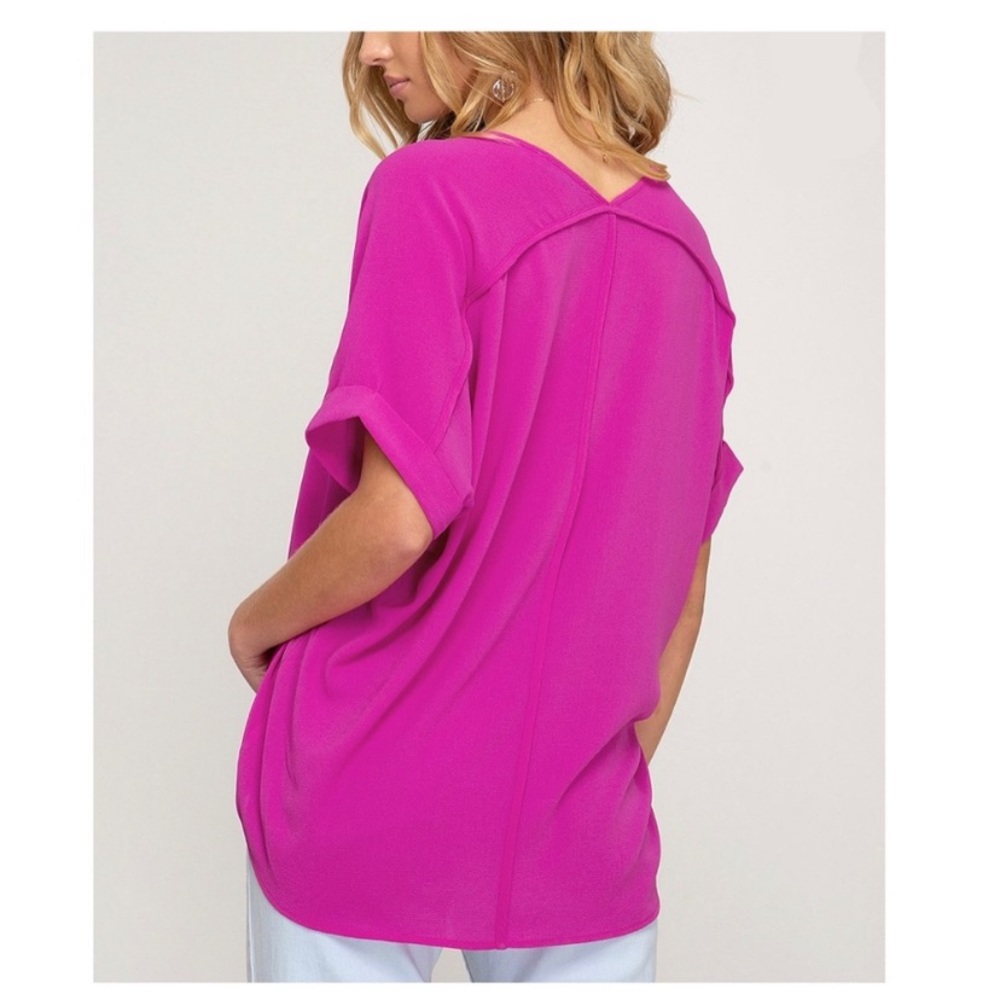 She + Sky hot pink drop shoulder blouse Medium - Picture 2 of 5